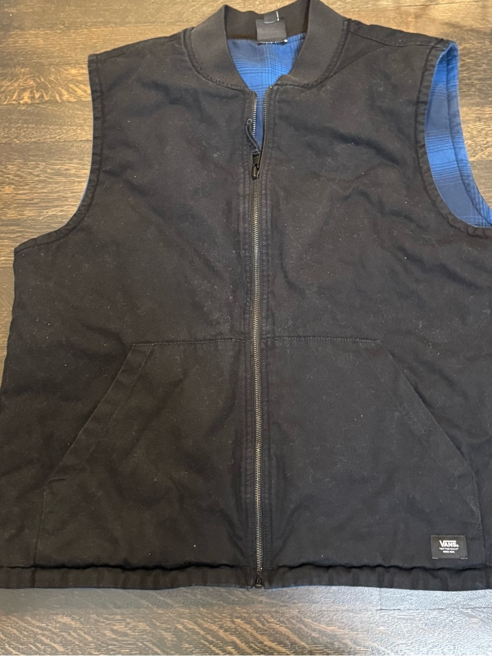 Vans Talbot Reversible Canvas Skate Vest Black/Blue Plaid Mens L